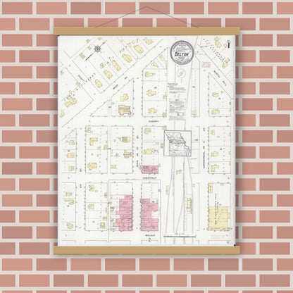Old map wall art mockup — magnetic wood frame on brick wall — Sanborn Fire Insurance Map from Belton, Cass County, Missouri (1914) - Complete Map Set