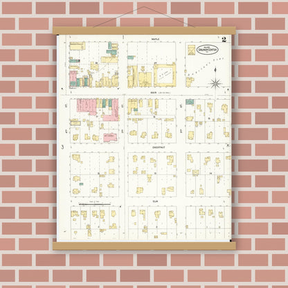 Old map wall art mockup — magnetic wood frame on brick wall — Sanborn Fire Insurance Map from Grundy Center, Grundy County, Iowa (1902), Sheet #0002