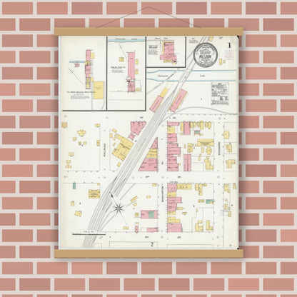 Old map wall art mockup — magnetic wood frame on brick wall — Sanborn Fire Insurance Map from Weldon, Halifax County, North Carolina (1904) - Complete Map Set