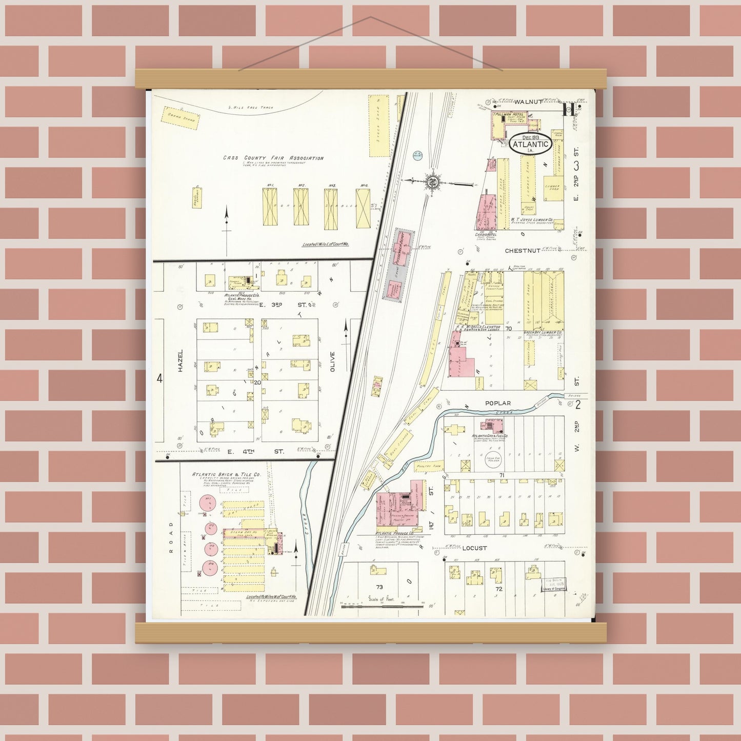 Old map wall art mockup — magnetic wood frame on brick wall — Sanborn Fire Insurance Map from Atlantic, Cass County, Iowa (1913), Sheet #0011