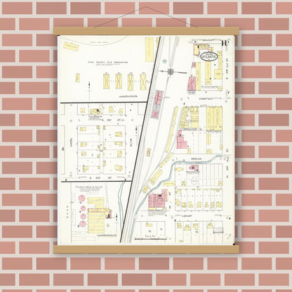 Old map wall art mockup — magnetic wood frame on brick wall — Sanborn Fire Insurance Map from Atlantic, Cass County, Iowa (1913), Sheet #0011