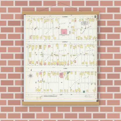 Old map wall art mockup — magnetic wood frame on brick wall — Sanborn Fire Insurance Map from Xenia, Greene County, Ohio (1901), Sheet #0002