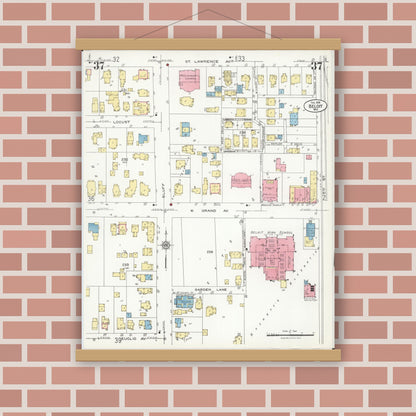 Old map wall art mockup — magnetic wood frame on brick wall — Sanborn Fire Insurance Map from Beloit, Rock County, Wisconsin (1926), Sheet #0037