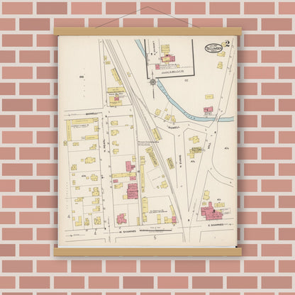 Old map wall art mockup — magnetic wood frame on brick wall — Sanborn Fire Insurance Map from Tecumseh, Lenawee County, Michigan (1922), Sheet #0002