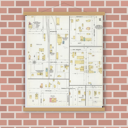 Old map wall art mockup — magnetic wood frame on brick wall — Sanborn Fire Insurance Map from Bad Axe, Huron County, Michigan (1900), Sheet #0002