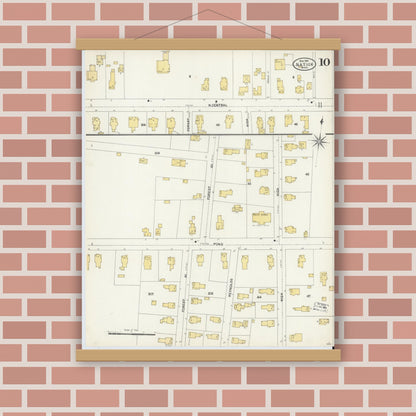 Old map wall art mockup — magnetic wood frame on brick wall — Sanborn Fire Insurance Map from Natick, Middlesex County, Massachusetts (1904), Sheet #0010