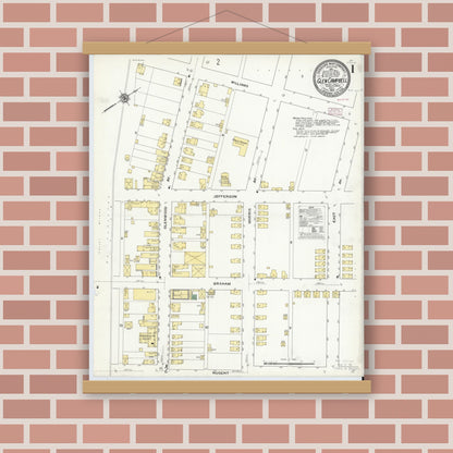 Old map wall art mockup — magnetic wood frame on brick wall — Sanborn Fire Insurance Map from Glen Campbell, Indiana County, Pennsylvania (1910) - Complete Map Set