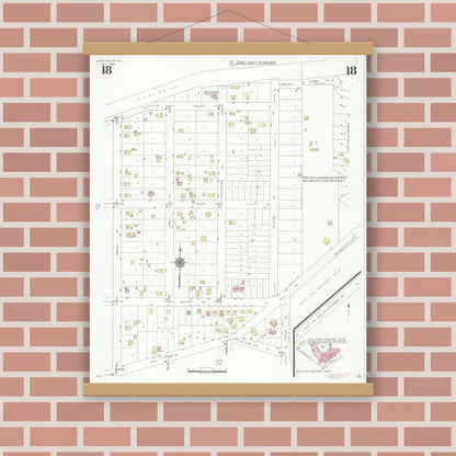 Old map wall art mockup — magnetic wood frame on brick wall — Sanborn Fire Insurance Map from Glen Ellyn, Du Page County, Illinois (1940), Sheet #0018