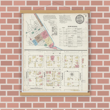 Old map wall art mockup — magnetic wood frame on brick wall — Sanborn Fire Insurance Map from Louisiana, Pike County, Missouri (1890) - Complete Map Set