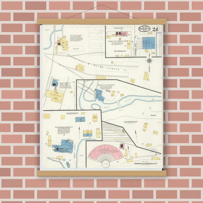 Old map wall art mockup — magnetic wood frame on brick wall — Sanborn Fire Insurance Map from Marquette, Marquette County, Michigan (1917), Sheet #0024
