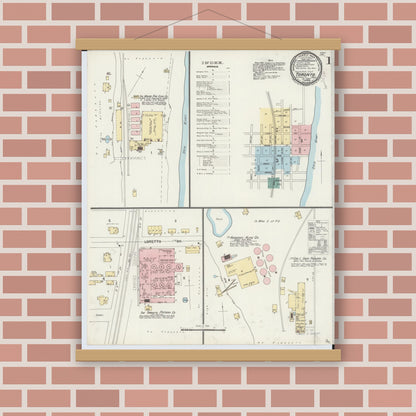 Old map wall art mockup — magnetic wood frame on brick wall — Sanborn Fire Insurance Map from Toronto, Jefferson County, Ohio (1897) - Complete Map Set