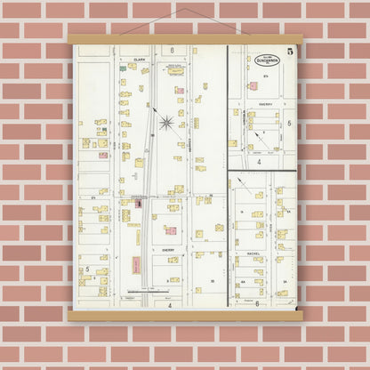 Old map wall art mockup — magnetic wood frame on brick wall — Sanborn Fire Insurance Map from Duncannon, Perry County, Pennsylvania (1904), Sheet #0005