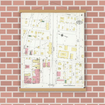 Old map wall art mockup — magnetic wood frame on brick wall — Sanborn Fire Insurance Map from Sikeston, Scott County, Missouri (1910), Sheet #0004