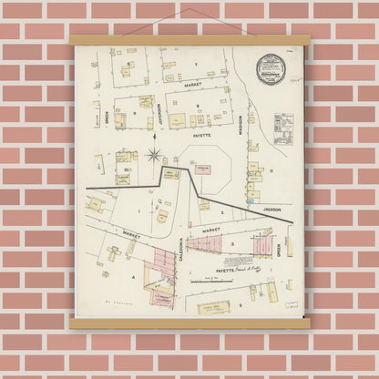 Old map wall art mockup — magnetic wood frame on brick wall — Sanborn Fire Insurance Map from Marianna, Jackson County, Florida (1890), Sheet #0001
