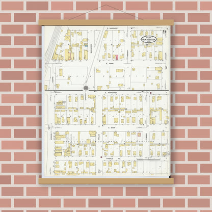 Old map wall art mockup — magnetic wood frame on brick wall — Sanborn Fire Insurance Map from Iron Mountain, Dickinson County, Michigan (1911), Sheet #0009