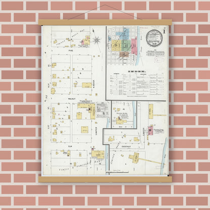 Old map wall art mockup — magnetic wood frame on brick wall — Sanborn Fire Insurance Map from Chillicothe, Peoria County, Illinois (1899) - Complete Map Set