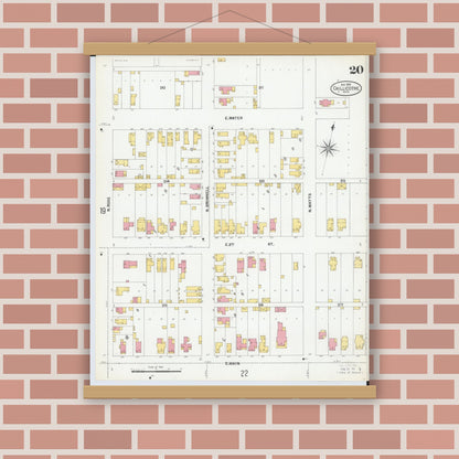 Old map wall art mockup — magnetic wood frame on brick wall — Sanborn Fire Insurance Map from Chillicothe, Ross County, Ohio (1900), Sheet #0020