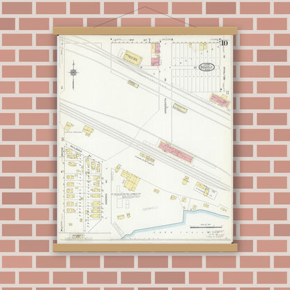 Old map wall art mockup — magnetic wood frame on brick wall — Sanborn Fire Insurance Map from Bemidji, Beltrami County, Minnesota (1914), Sheet #0010