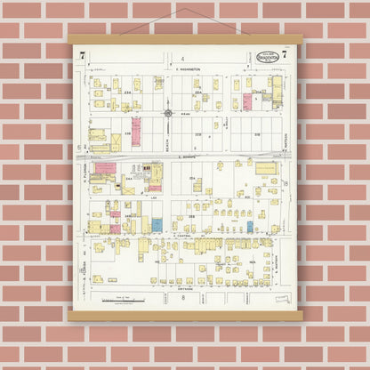 Old map wall art mockup — magnetic wood frame on brick wall — Sanborn Fire Insurance Map from Bradentown, Manatee County, Florida (1926), Sheet #0007