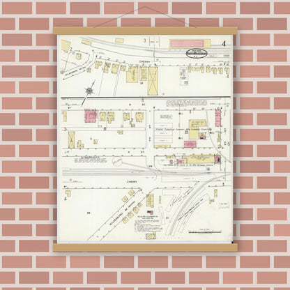 Old map wall art mockup — magnetic wood frame on brick wall — Sanborn Fire Insurance Map from North Wilkesboro, Wilkes County, North Carolina (1920), Sheet #0004