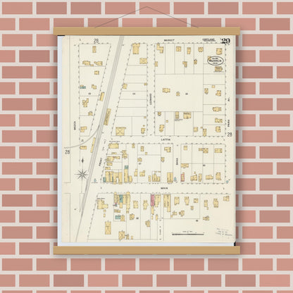 Old map wall art mockup — magnetic wood frame on brick wall — Sanborn Fire Insurance Map from Warren, Trumbull County, Ohio (1902), Sheet #0029
