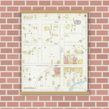 Old map wall art mockup — magnetic wood frame on brick wall — Sanborn Fire Insurance Map from Orange, Orange County, Texas (1896), Sheet #0003