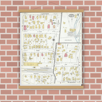 Old map wall art mockup — magnetic wood frame on brick wall — Sanborn Fire Insurance Map from Ionia, Ionia County, Michigan (1920), Sheet #0003