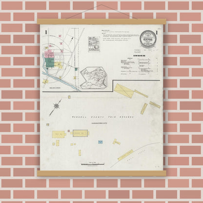 Old map wall art mockup — magnetic wood frame on brick wall — Sanborn Fire Insurance Map from Boerne, Kendall County, Texas (1924), Sheet #0001
