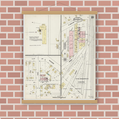 Old map wall art mockup — magnetic wood frame on brick wall — Sanborn Fire Insurance Map from Michigan City, La Porte County, Indiana (1889), Sheet #0018