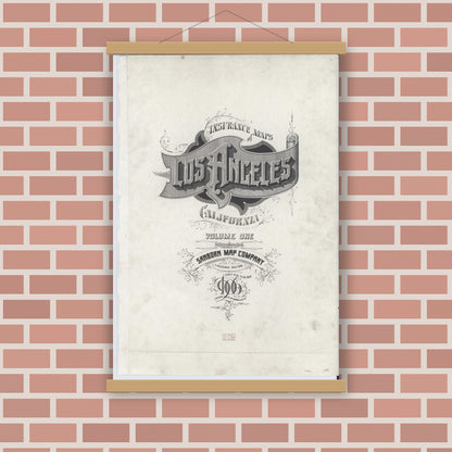 Old map wall art mockup — magnetic wood frame on brick wall — Sanborn Fire Insurance Map from Los Angeles, Los Angeles County, California (1906), Sheet #0001
