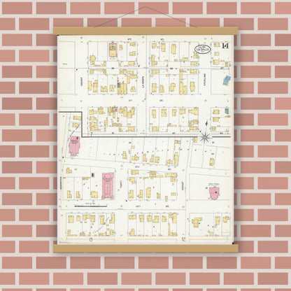 Old map wall art mockup — magnetic wood frame on brick wall — Sanborn Fire Insurance Map from La Salle, La Salle County, Illinois (1906), Sheet #0014