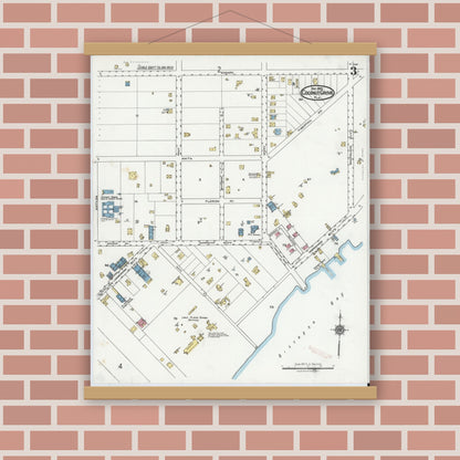 Old map wall art mockup — magnetic wood frame on brick wall — Sanborn Fire Insurance Map from Coconut Grove, Dade County, Florida (1920), Sheet #0003