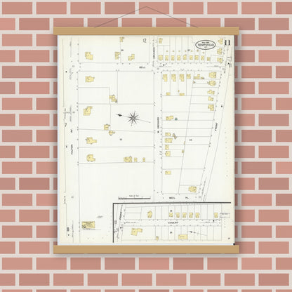 Old map wall art mockup — magnetic wood frame on brick wall — Sanborn Fire Insurance Map from Hempstead, Nassau County, New York (1909), Sheet #0011