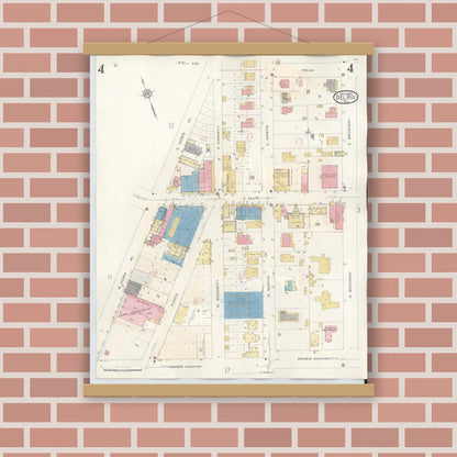 Old map wall art mockup — magnetic wood frame on brick wall — Sanborn Fire Insurance Map from Del Rio, Val Verde County, Texas (1948), Sheet #0004