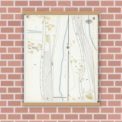 Old map wall art mockup — magnetic wood frame on brick wall — Sanborn Fire Insurance Map from Pomeroy, Meigs County, Ohio (1916), Sheet #0011
