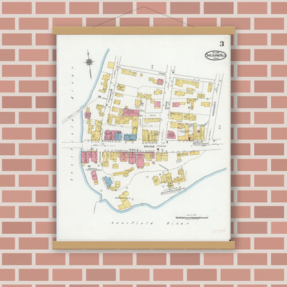 Old map wall art mockup — magnetic wood frame on brick wall — Sanborn Fire Insurance Map from Shelburne Falls, Franklin County, Massachusetts (1919), Sheet #0003