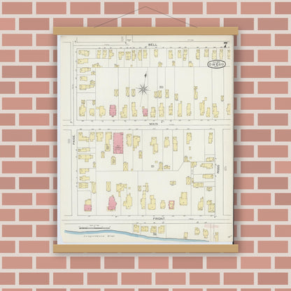 Old map wall art mockup — magnetic wood frame on brick wall — Sanborn Fire Insurance Map from Owego, Tioga County, New York (1893), Sheet #0007