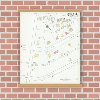 Old map wall art mockup — magnetic wood frame on brick wall — Sanborn Fire Insurance Map from Riverton, Burlington County, New Jersey (1919), Sheet #0005