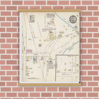 Old map wall art mockup — magnetic wood frame on brick wall — Sanborn Fire Insurance Map from Sand Beach, Huron County, Michigan (1884) - Complete Map Set