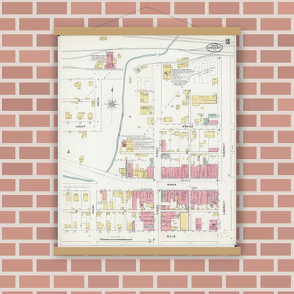Old map wall art mockup — magnetic wood frame on brick wall — Sanborn Fire Insurance Map from Urbana, Champaign County, Illinois (1897), Sheet #0002
