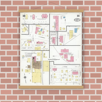 Old map wall art mockup — magnetic wood frame on brick wall — Sanborn Fire Insurance Map from Albert Lea, Freeborn County, Minnesota (1926), Sheet #0018