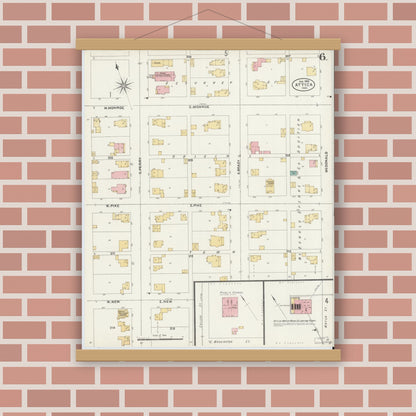 Old map wall art mockup — magnetic wood frame on brick wall — Sanborn Fire Insurance Map from Attica, Fountain County, Indiana (1905), Sheet #0006