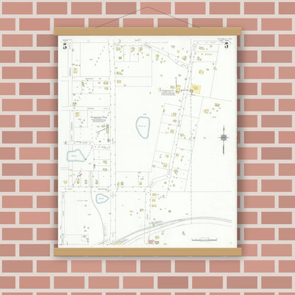 Old map wall art mockup — magnetic wood frame on brick wall — Sanborn Fire Insurance Map from Rockwall, Rockwall County, Texas (1934), Sheet #0005