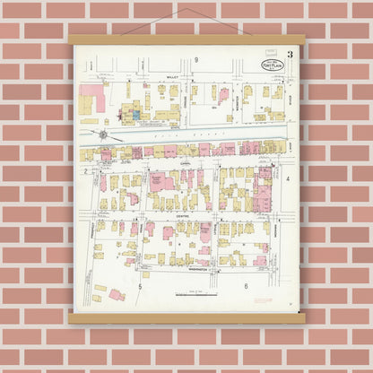 Old map wall art mockup — magnetic wood frame on brick wall — Sanborn Fire Insurance Map from Fort Plain, Montgomery County, New York (1912), Sheet #0003