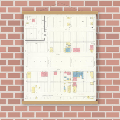 Old map wall art mockup — magnetic wood frame on brick wall — Sanborn Fire Insurance Map from Okeechobee, Okeechobee County, Florida (1933), Sheet #0002