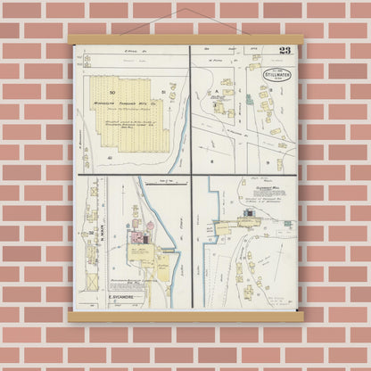 Old map wall art mockup — magnetic wood frame on brick wall — Sanborn Fire Insurance Map from Stillwater, Washington County, Minnesota (1888), Sheet #0023