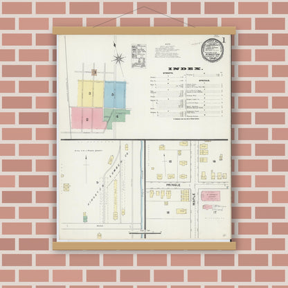 Old map wall art mockup — magnetic wood frame on brick wall — Sanborn Fire Insurance Map from Kingston, Luzerne County, Pennsylvania (1891) - Complete Map Set