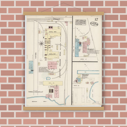 Old map wall art mockup — magnetic wood frame on brick wall — Sanborn Fire Insurance Map from Chester, Delaware County, Pennsylvania (1885), Sheet #0017