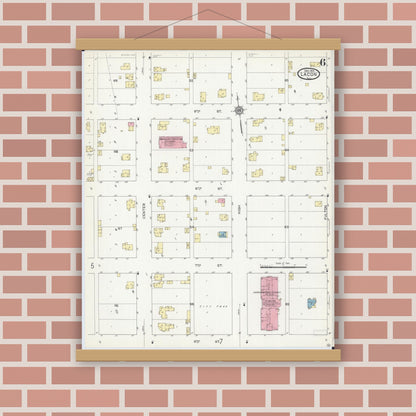 Old map wall art mockup — magnetic wood frame on brick wall — Sanborn Fire Insurance Map from Lacon, Marshall County, Illinois (1913), Sheet #0006