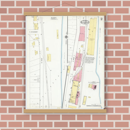 Old map wall art mockup — magnetic wood frame on brick wall — Sanborn Fire Insurance Map from Stillwater, Washington County, Minnesota (1910), Sheet #0002